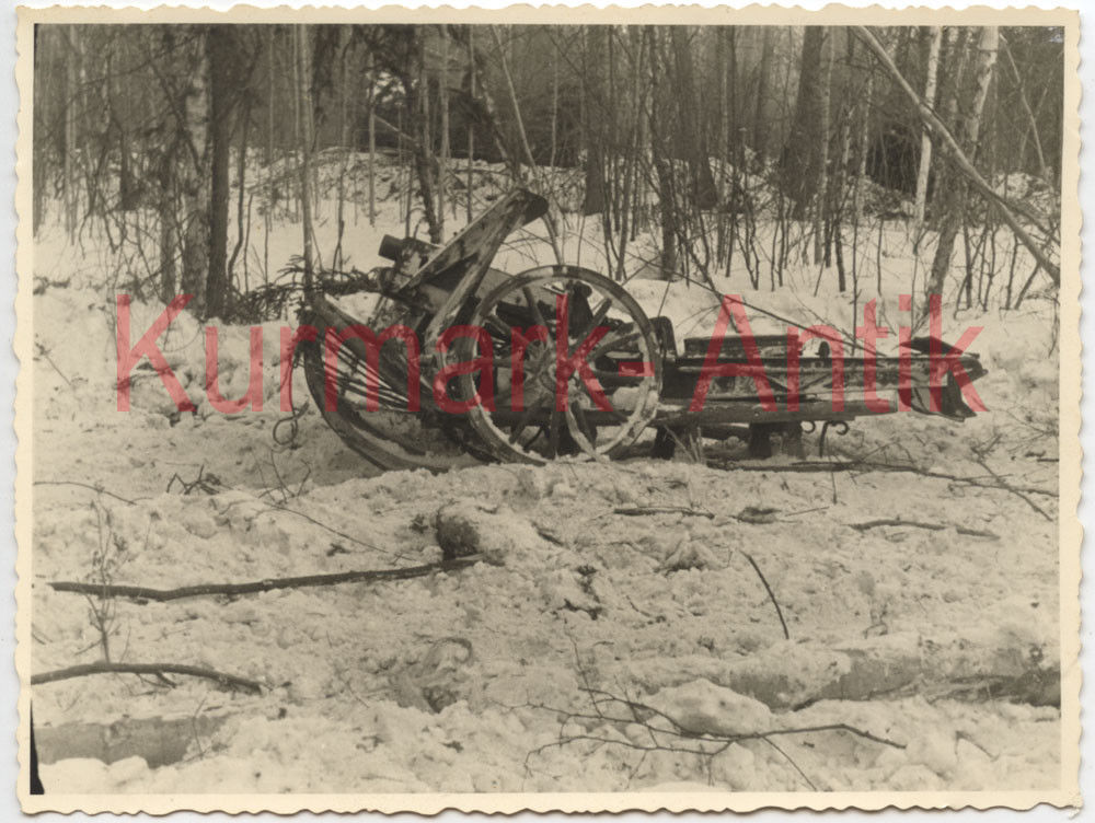 Foto Wehrmacht Russland Winter Front Artillerie Mörser Kanone Ski Schlitten