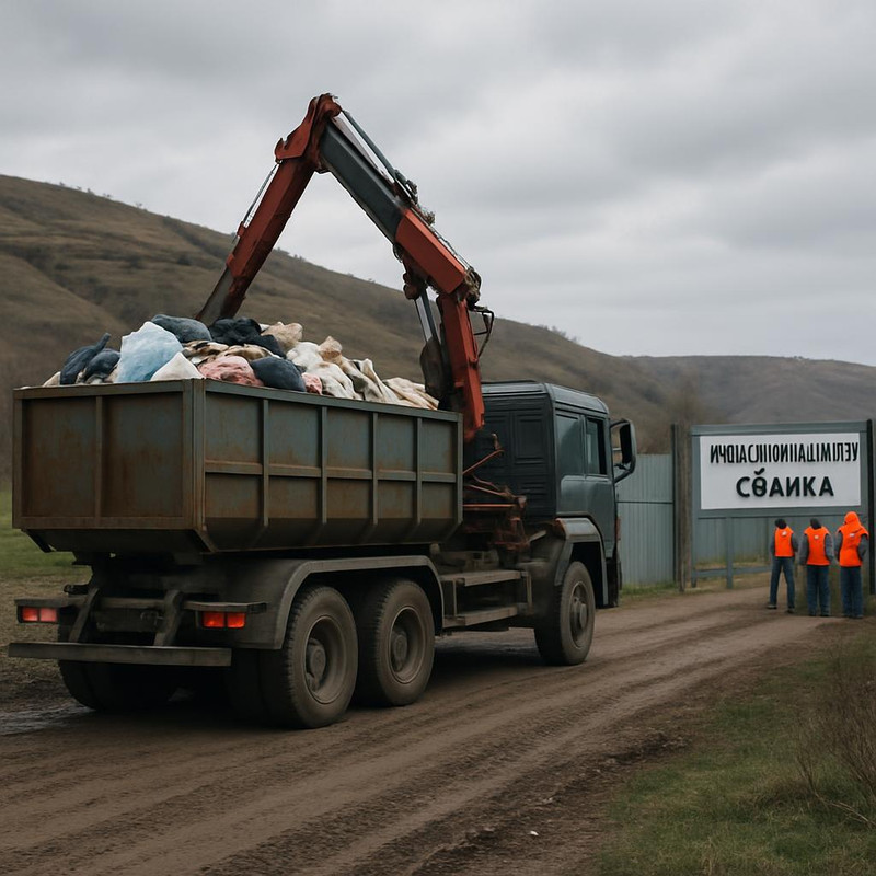 Процесс доставки бункера с мусором на лицензированную свалку в России