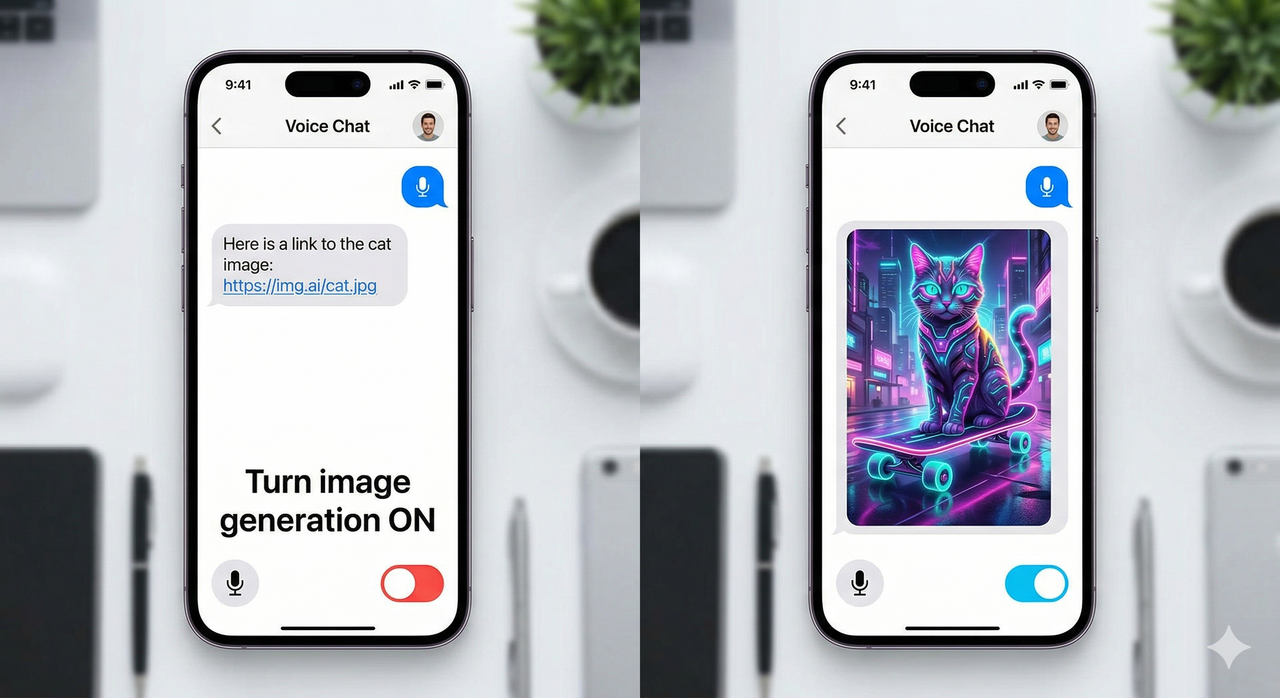 Before and after enabling image generation in ChatGPT voice mode