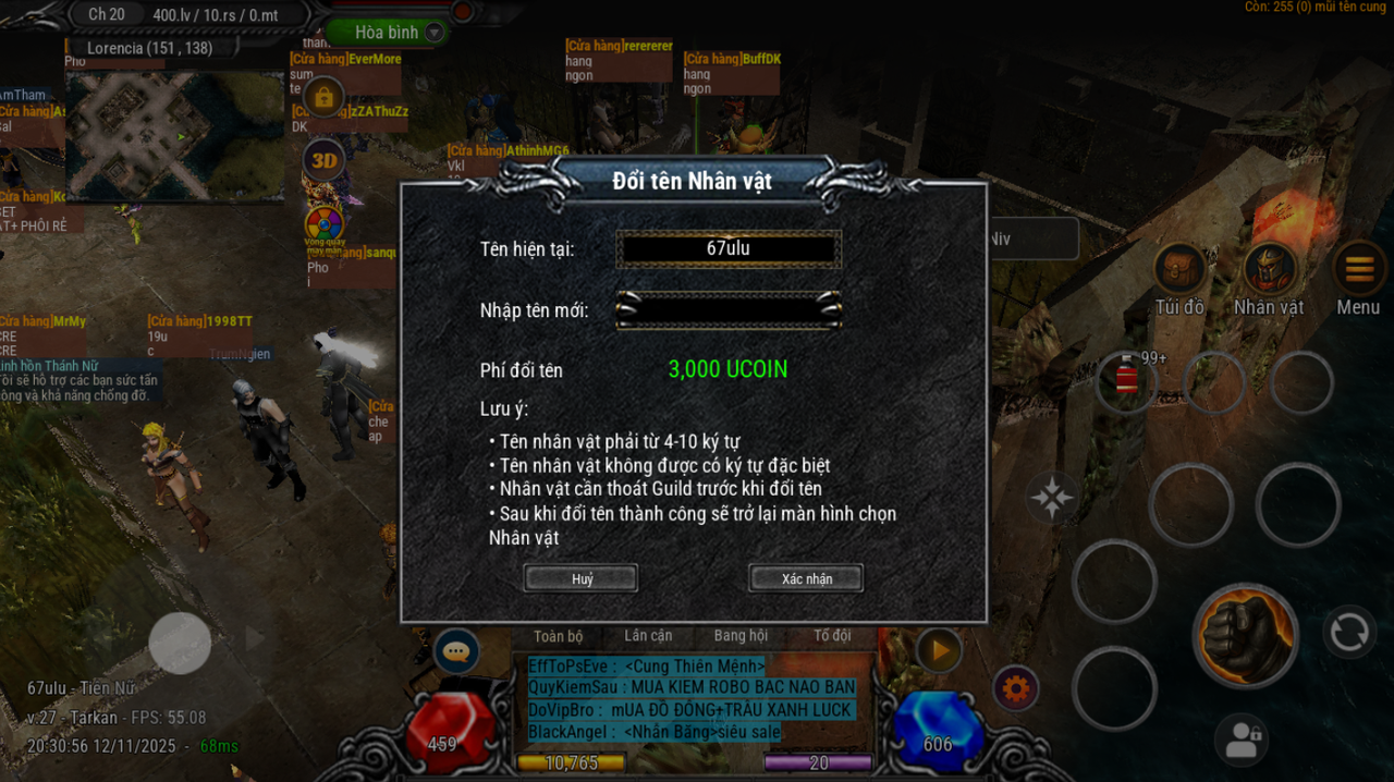 Hướng dẫn đổi tên nhân vật