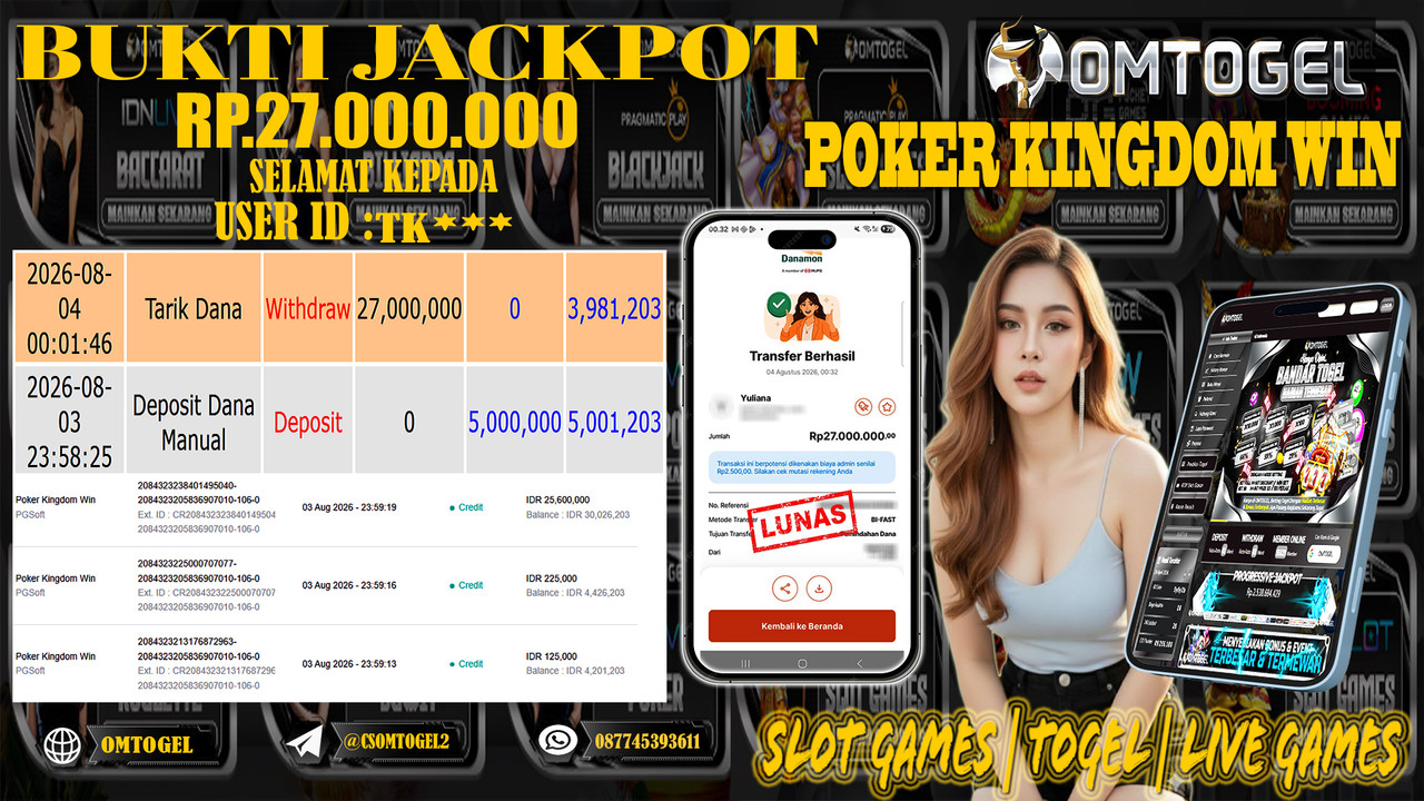 OMTOGEL JACKPOT PG SOFT POKER KINGDOM WIN  Rp,27,000,000,- DIBAYAR LUNAS