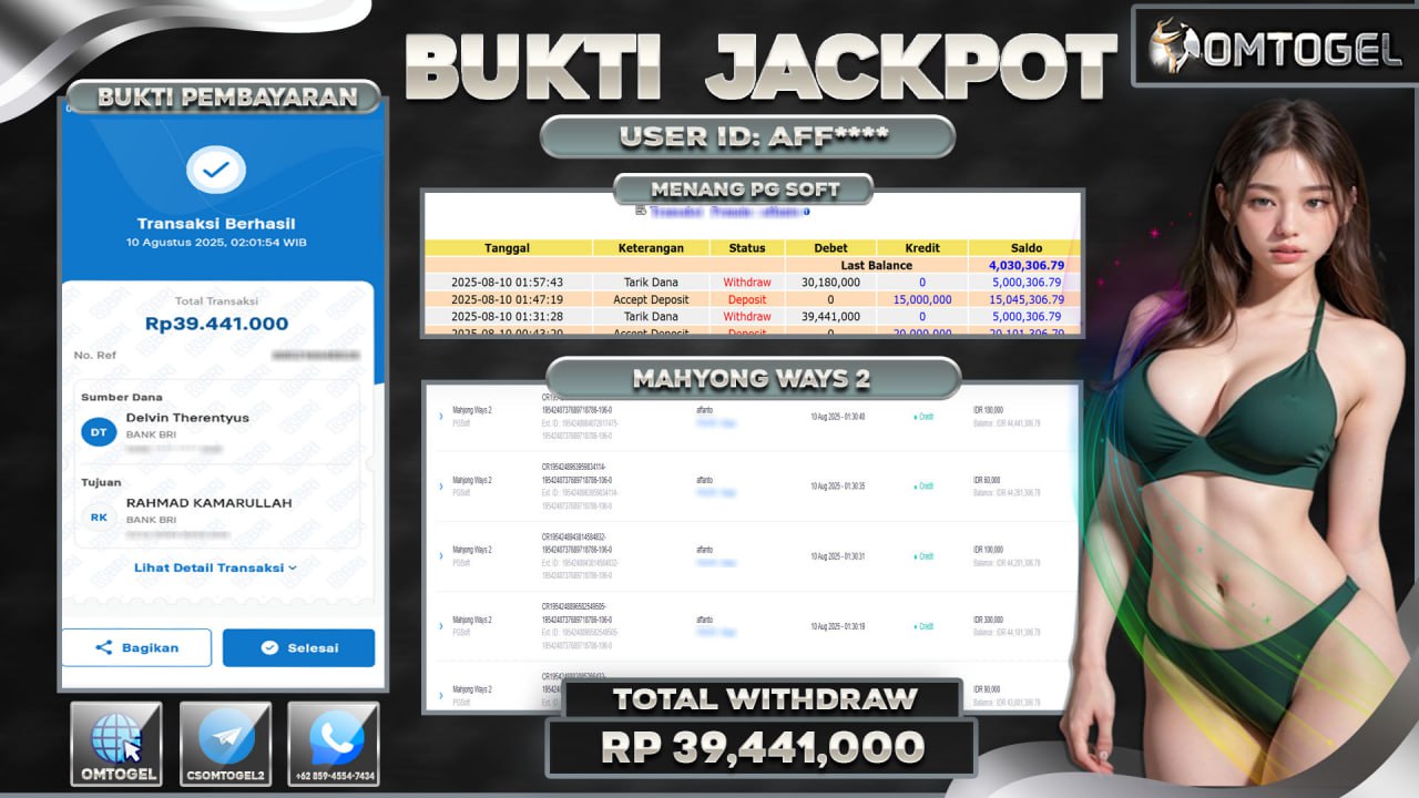 OMTOGEL JACKPOT PGSOFT MAHJONG WAYS 2 39 JUTA DI BAYAR LUNAS ,-