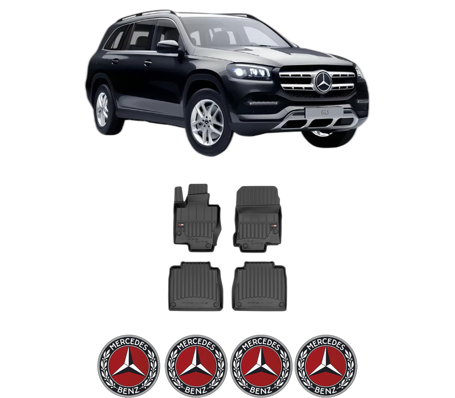 Set covorase presuri MERCEDES-BENZ GLS (X167) din 2019, auto, din cauciuc thermoplastic, 4 Stickere auto cu MERCEDES-BENZ