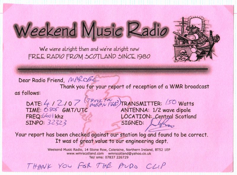 QSL Weekend Music Radio QSL-2007