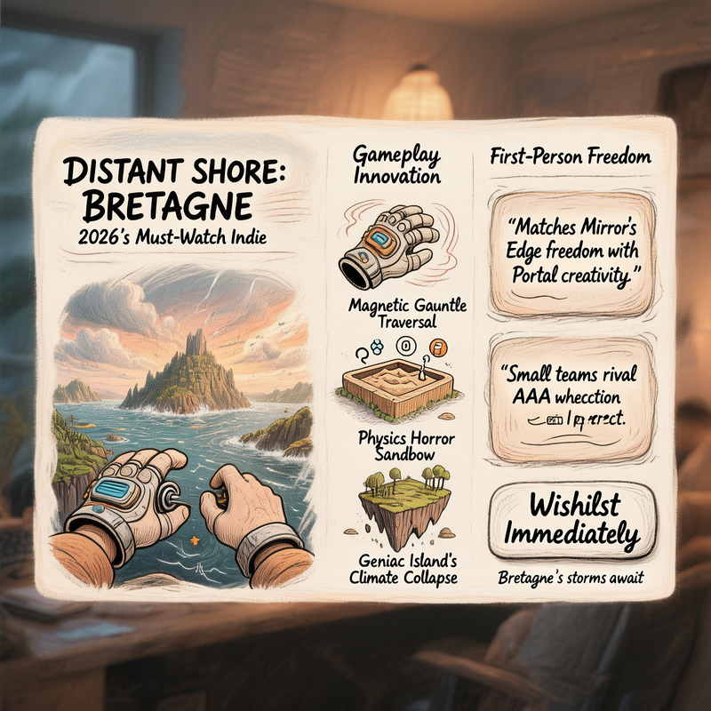 Distant Shore: Bretagne Shocks With Magnet Gauntlet Parkour In Climate-Ravaged Ruins 1 abandoned research facility overtaken by ocean waves and storm clouds