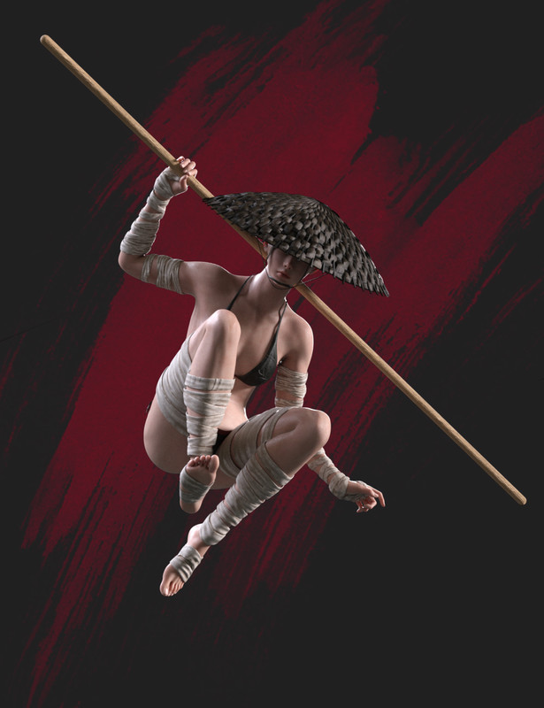 KuJ Long Stick Martial Arts Poses for Genesis 9