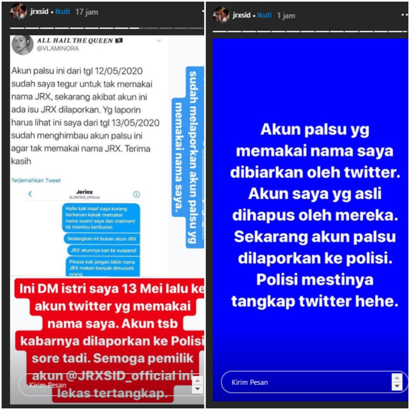 Tanggapan Jerinx SID soal akun palsu @JRXSID_official.