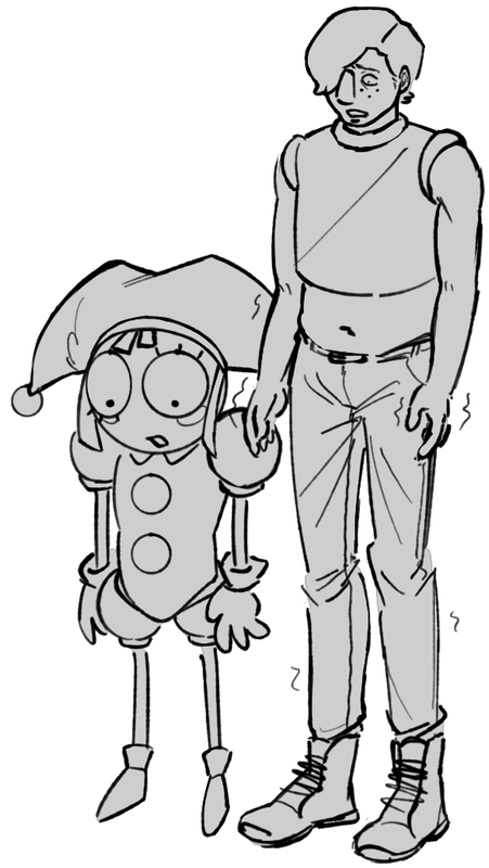 a drawing of maxie from knuckle sandwich and pomni from the amazing digital circus. drawn by me