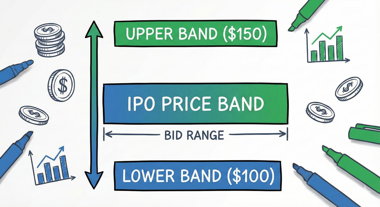Illustration showing a price band scale from lower band to upper band