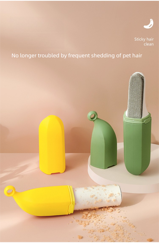 Yellow Multifunctional Banana-Shaped Lint Remover – Portable Sticky Hair Cleaner with 6 Replaceable Rolls