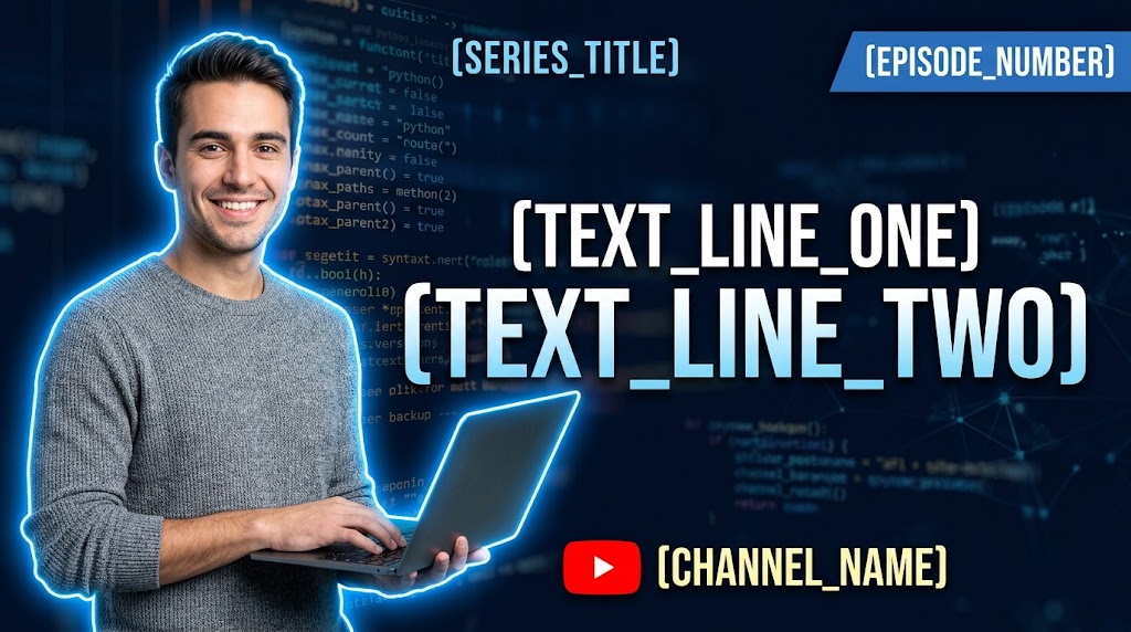 AI-generated example result for the youtube-thumbnail prompt: Coding & Programming YouTube Thumbnail AI Prompt #186 – Single-Scene Composition