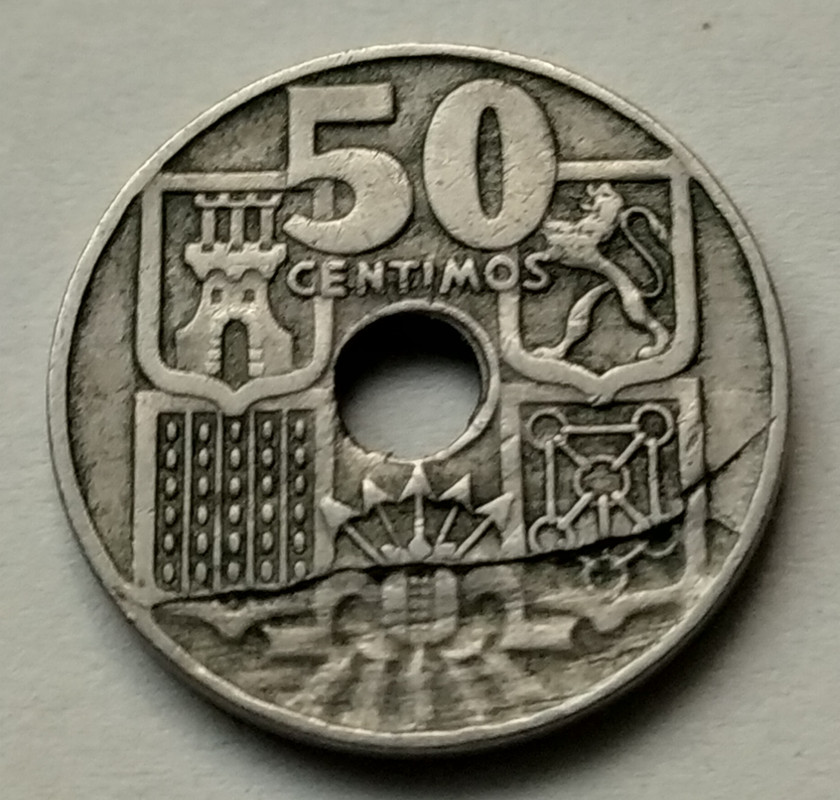 Estado Español 50 Centimos 1949-52 Hoja en reverso rev