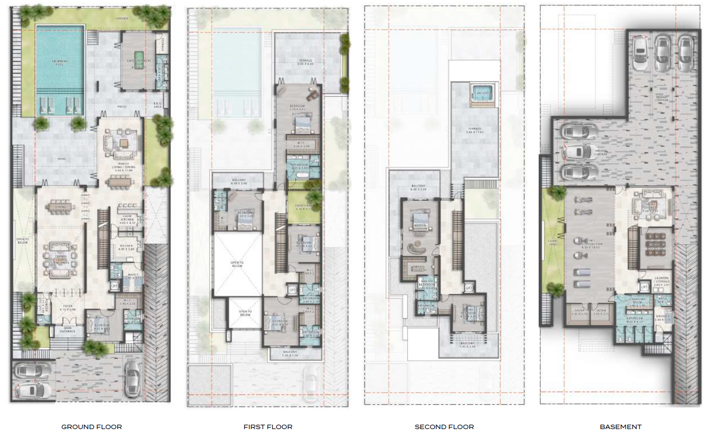 Damac Islands - Maldives 3 7-BR villa floorplan layout showing spacious levels and room configuration Distress Deal
