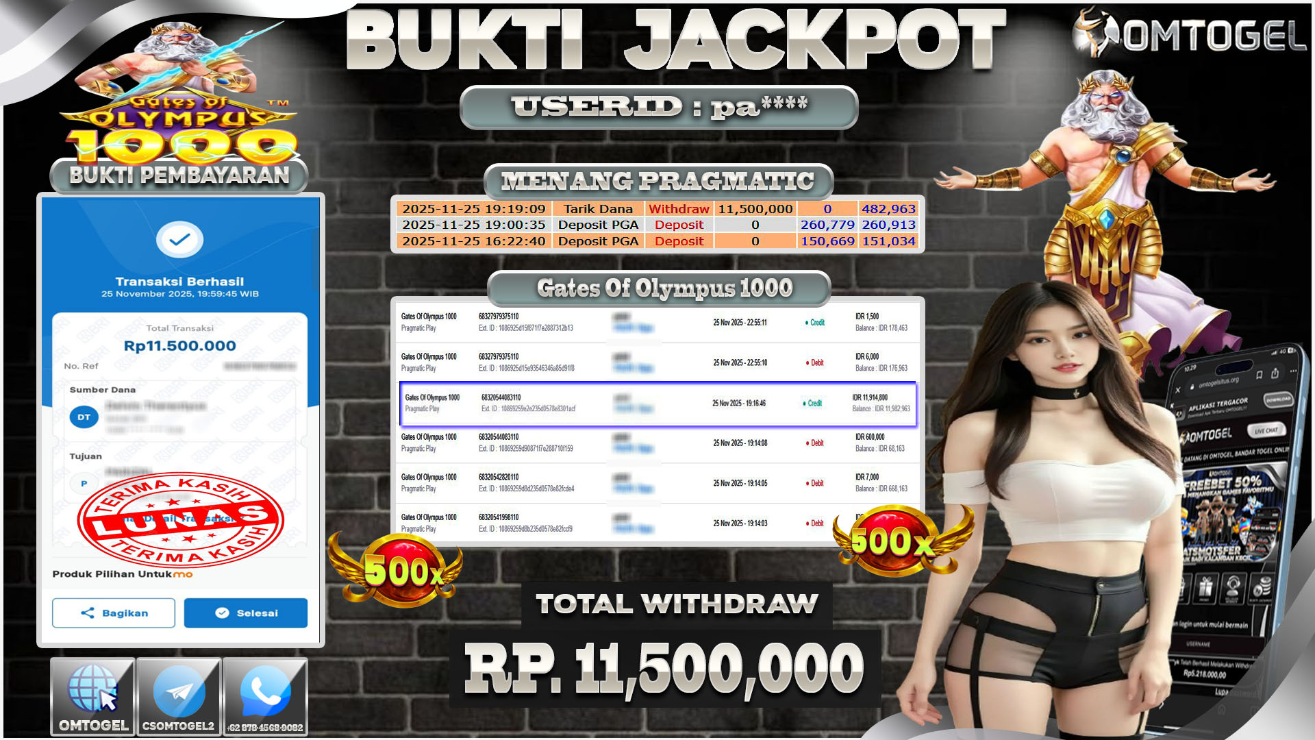 OMTOGEL JACKPOT PRAGMATIC PLAY GATES OF OLYMPUS 1000  ,11 JUTA DI BAYAR LUNAS ,-