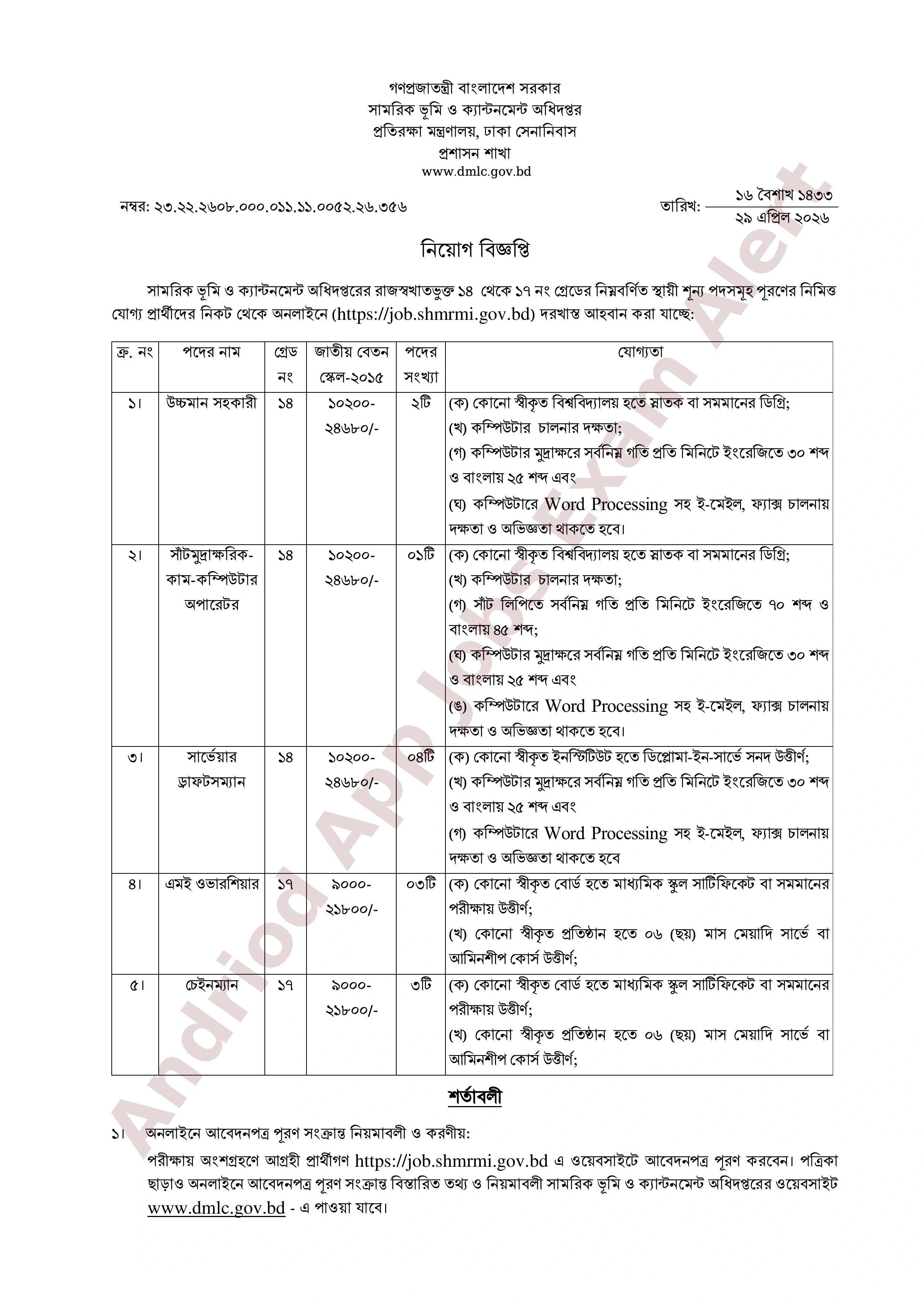 DMLC Job Circular 2026