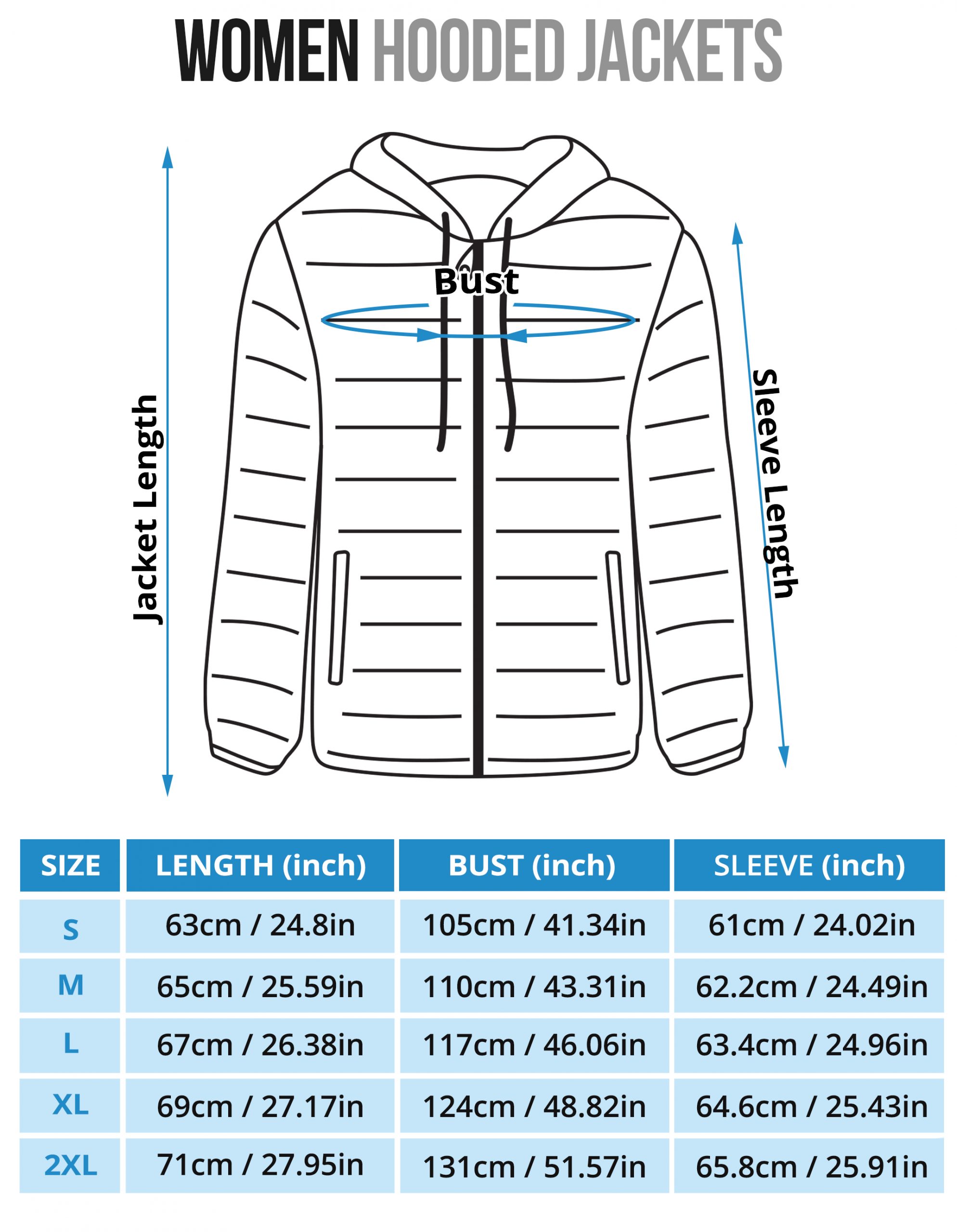 Racing checkered padded hooded jacket sizing chart