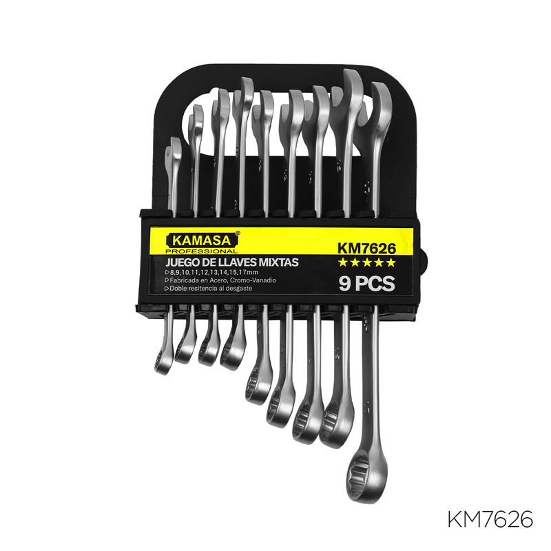 JUEGO LLAVE MIXTA 9PCS  8-17MM CR-V KAMASA