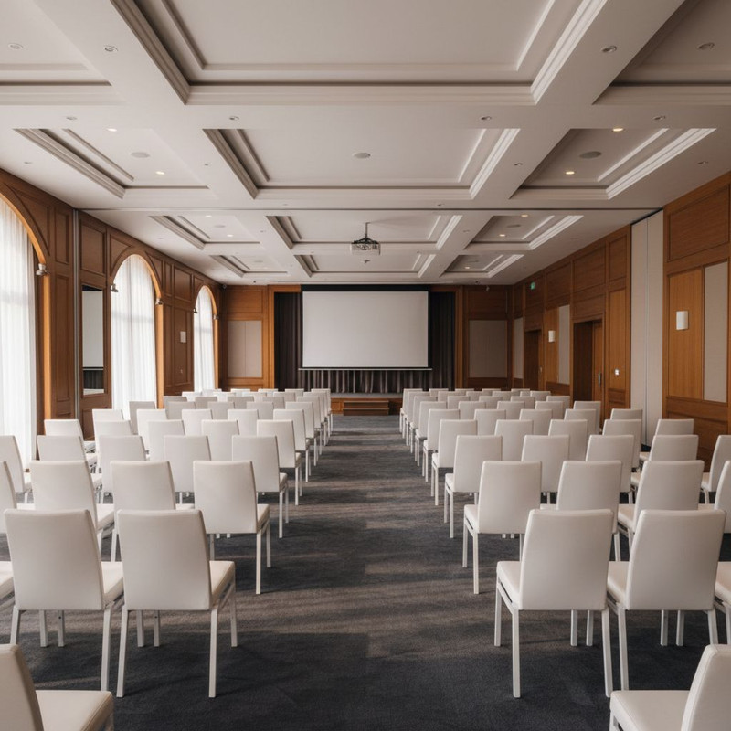 Идеально расставленные стулья в конференц-зале как пример качественной подготовки мероприятия и грамотного выбора подрядчика по аренде мебели.