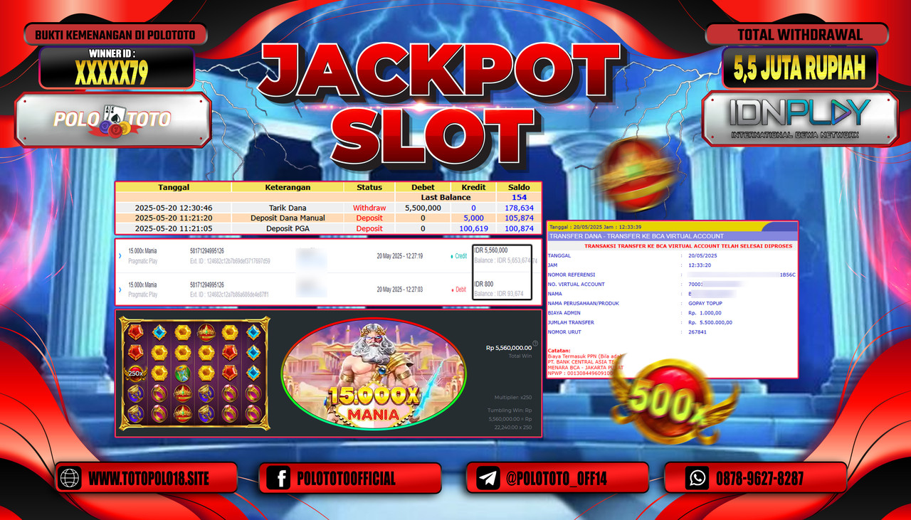 POLOTOTO JACKPOT SLOT 15.000X MANIA Rp.5.500.000,-