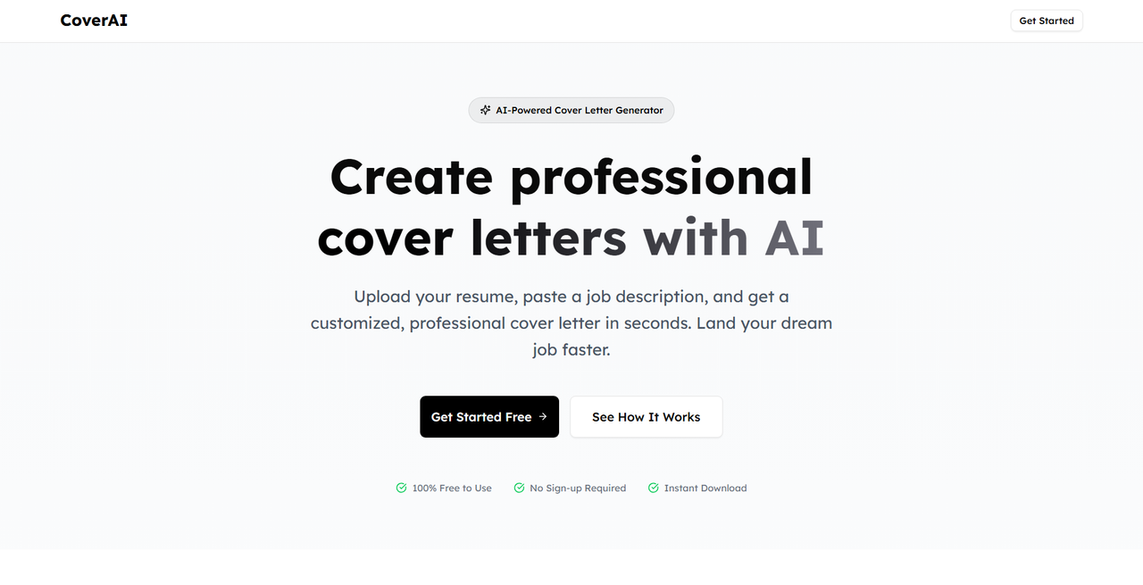 Cover Letter AI Application Screenshot 1