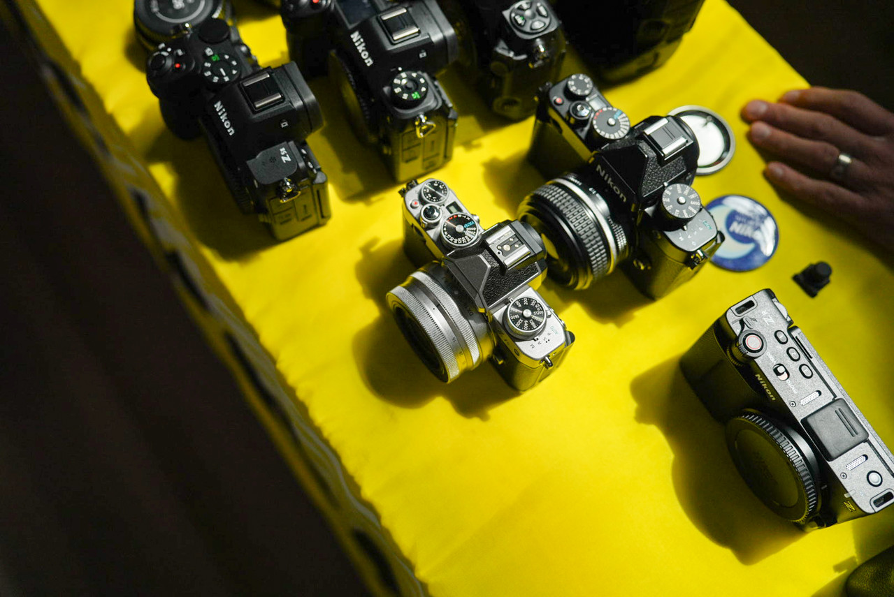 Nikon Z series cameras on a yellow display table