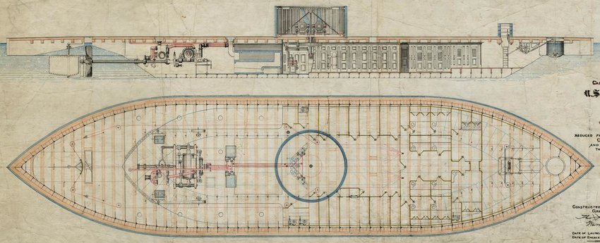 [US NAVY] Cuirassés classe USS MONITOR Plan-Elevation-Views-of-USS-Monitor-Image-courtesy-of-the-Mariners-Museum