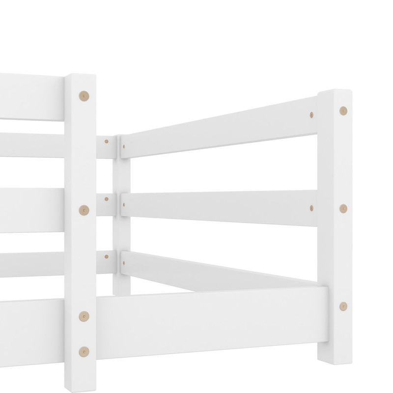 Montessori White Wood Twin Floor Bed with Metal Fence - Picture 5 of 8