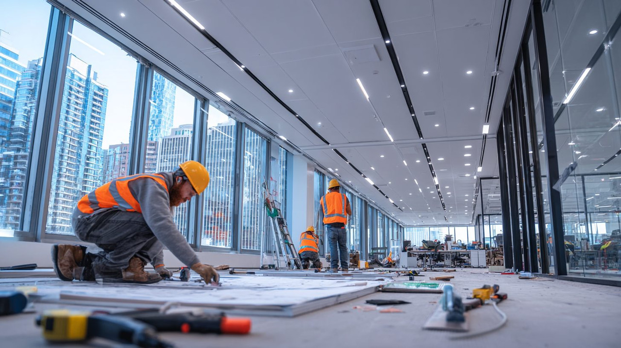 Процесс монтажа стеклянных перегородок в современном офисе