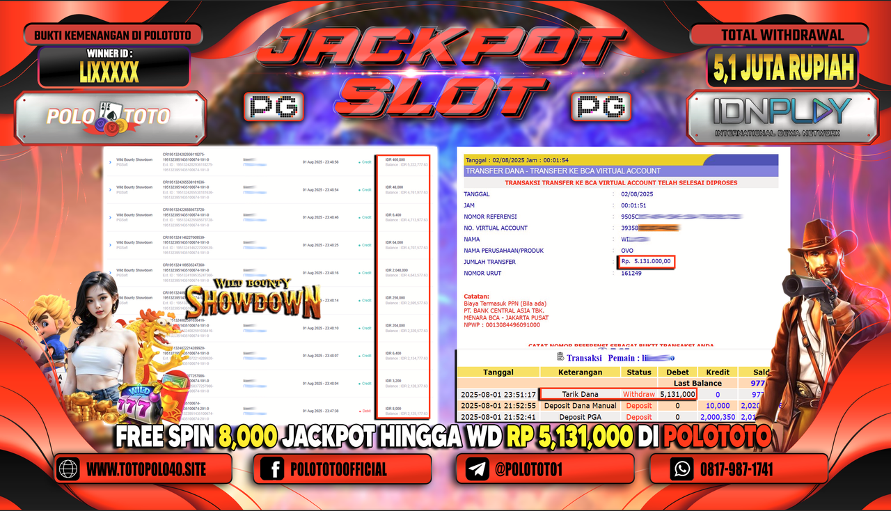 POLOTOTO JACKPOT SLOT WILD BOUNTY SHOWDOWN Rp.5.100.000,-LUNAS