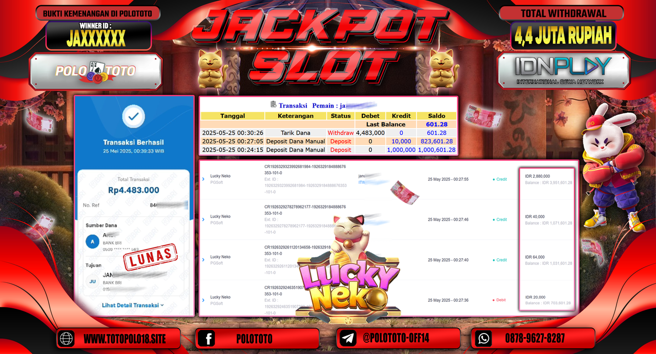 POLOTOTO JACKPOT SLOT LUCKY NEKO Rp.4.483.000,-