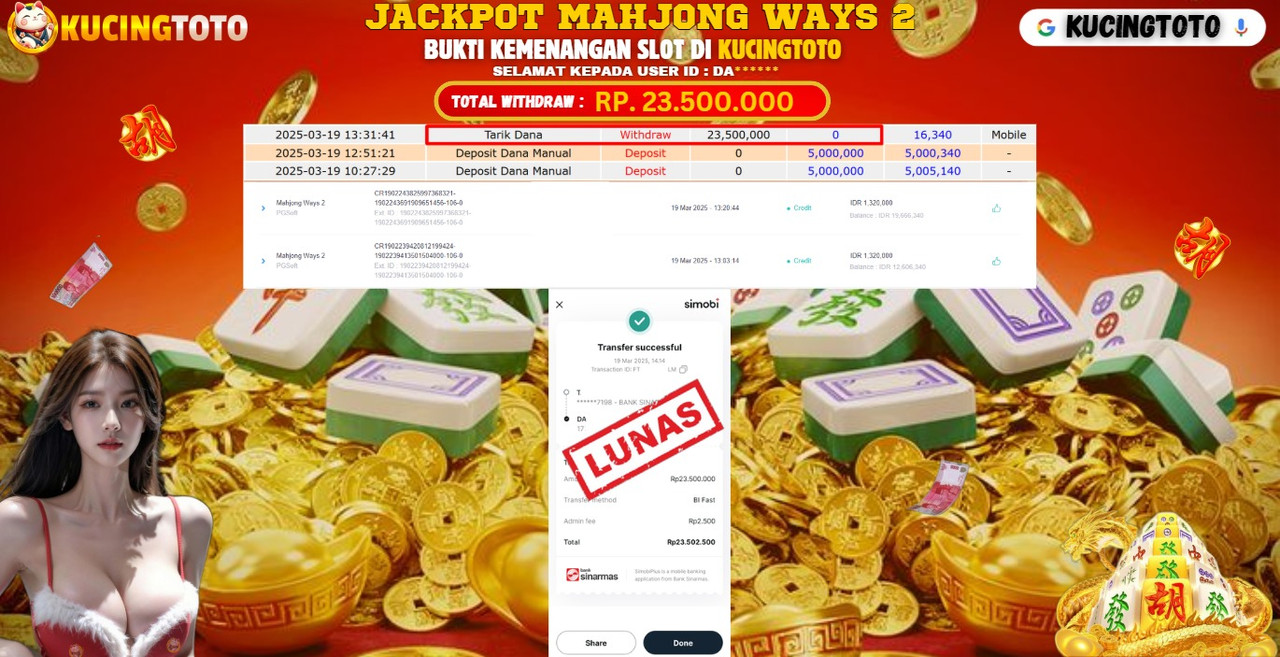 KUCINGTOTO JACKPOT SLOT MAHJONG WAYS 2 RP.23.500.000.,- LUNAS