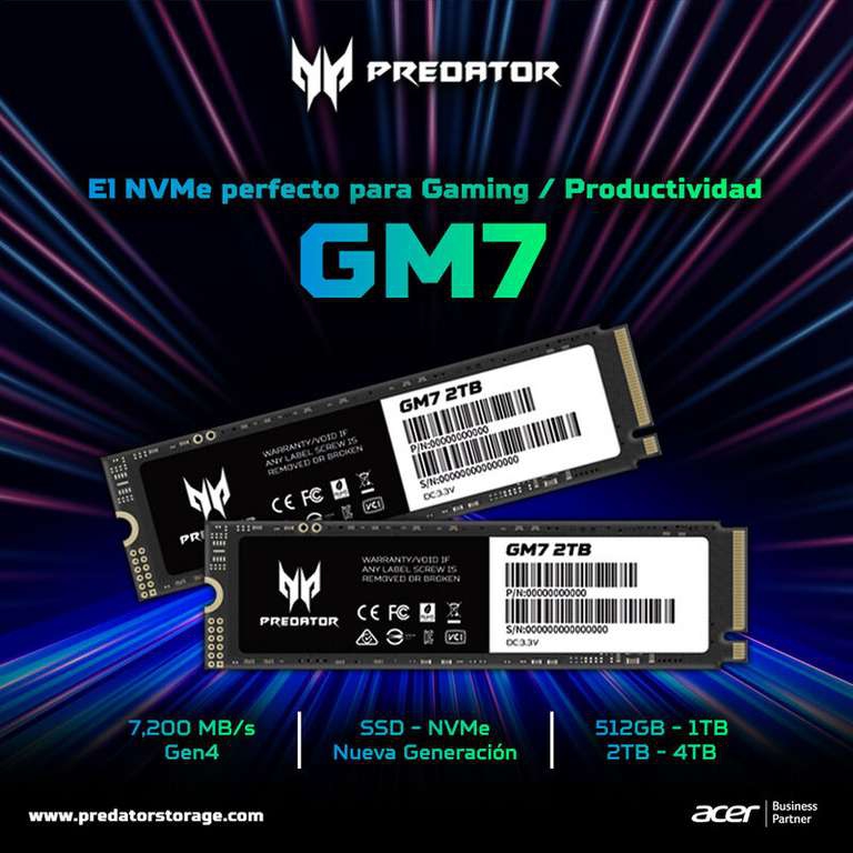 Cyberpuerta: Acer Predator GM7 2TB, PCI Express 4.0, M.2 7200 MB/s 
