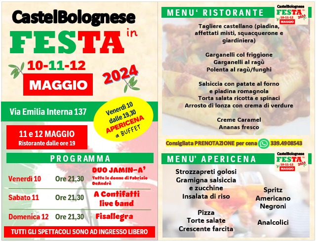Castel Bolognese in Festa, 10-11 e 12 Maggio 2024