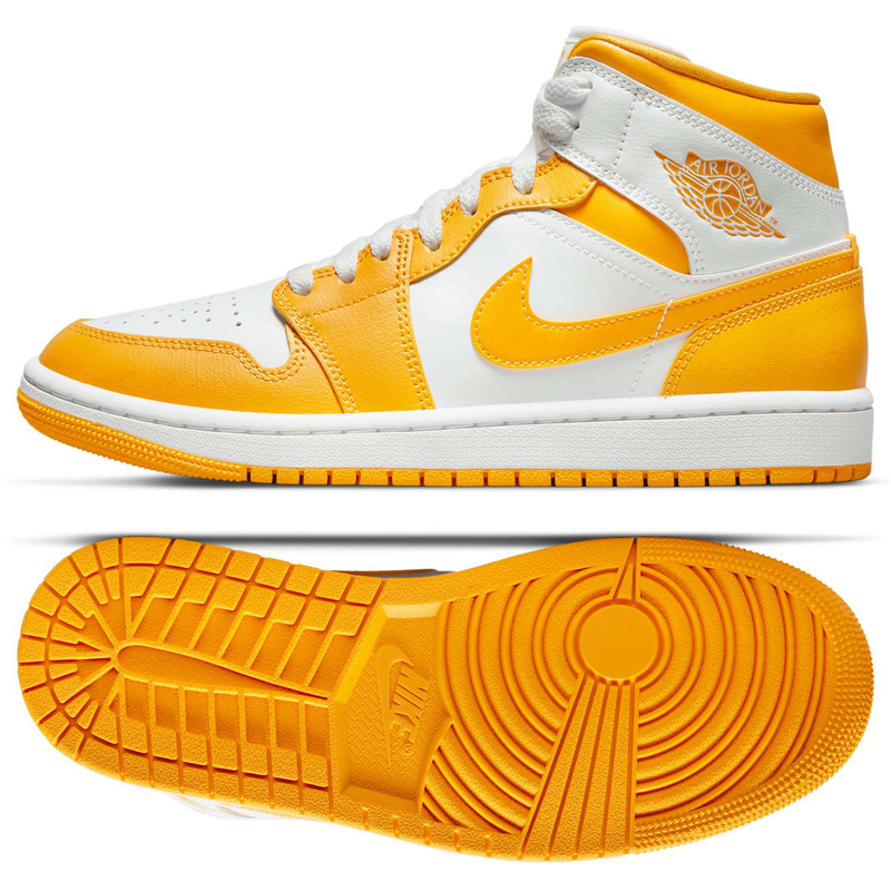 スニーカー Nike AIR JORDAN 1 MID WMNS UNIVERSITY GOLD BQ6472-117 Nike WMNS Air Jordan 1 Mid White/University Gold BQ6472-117