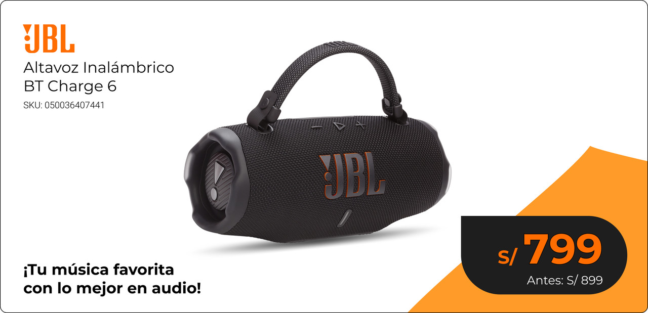 Parlante JBL Charge 6 Bluetooth con hasta 28 horas de batería