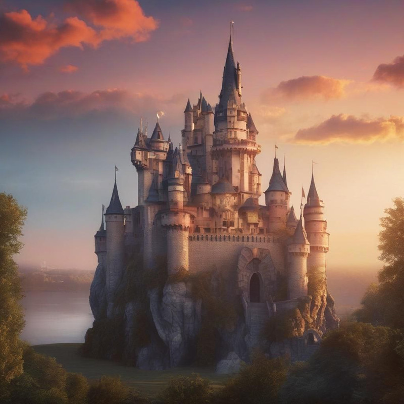 Fantasy castle at sunrise
