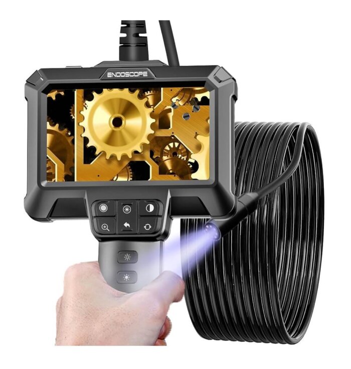 Cámara de inspección endoscópica industrial con pantalla LCD de 4.3 pulgadas.