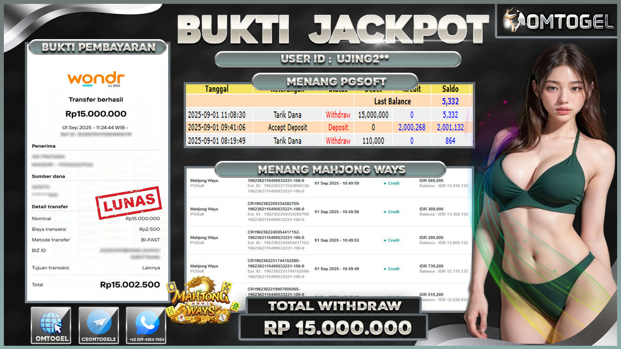 OMTOGEL JACKPOT PGSOFT MAHJONG WAYS 15 JUTA DI BAYAR LUNAS ,-