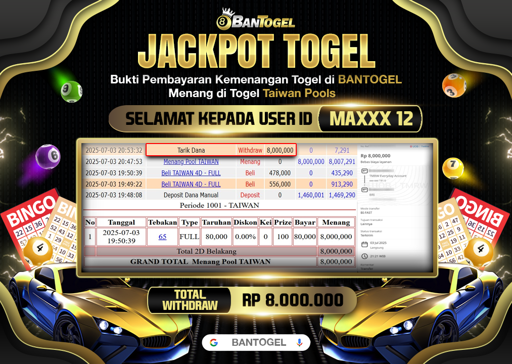 BUKTI JACKPOT LUNAS BANTOGEL