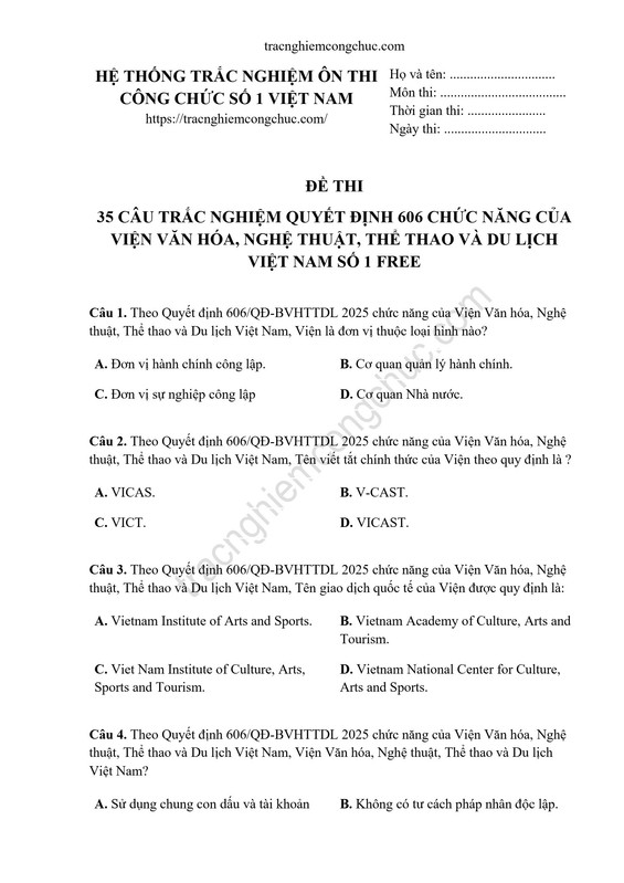 35-cau-trac-nghiem-Quyet-dinh-606-chuc-nang-cua-Vien-Van-hoa-Nghe-thuat-The-thao-va-Du-lich-Viet-Nam