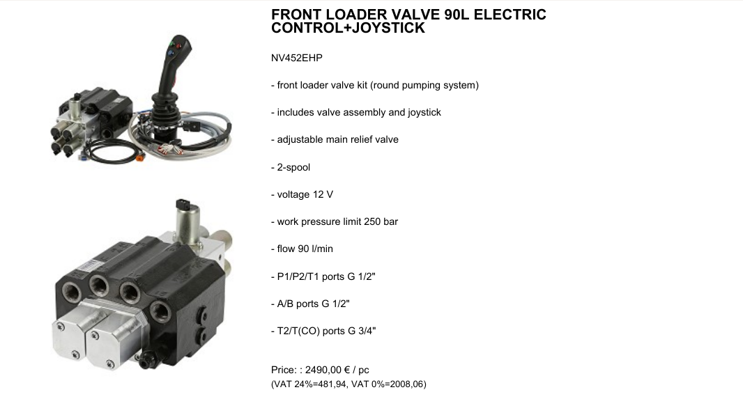 Hydraulic Directional Control Valve for Tractor Loader w/ Joystick, 2 Spool  (Single Float Spool Optional), 11 GPM