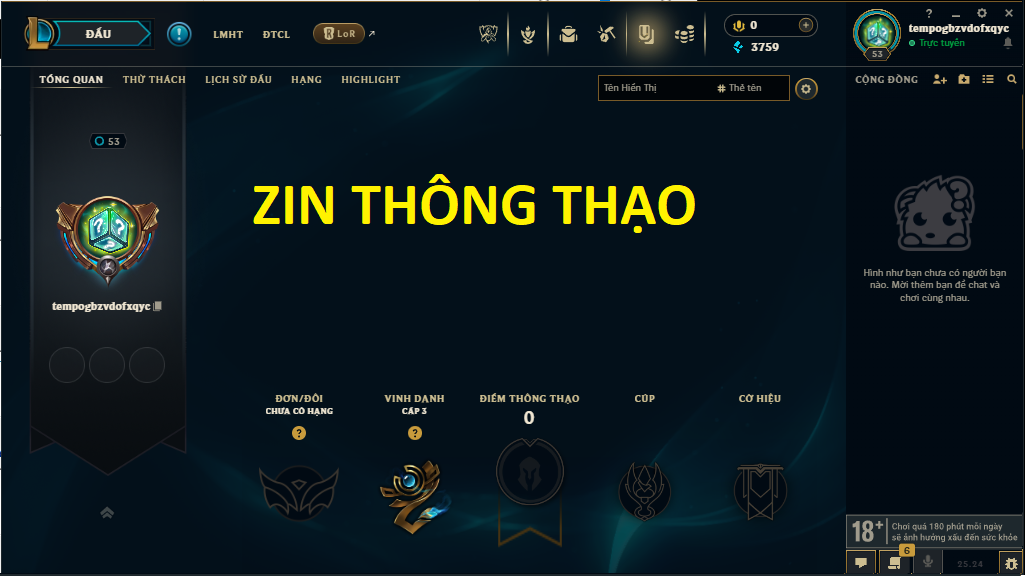 Acc LMHT # - Không Khung