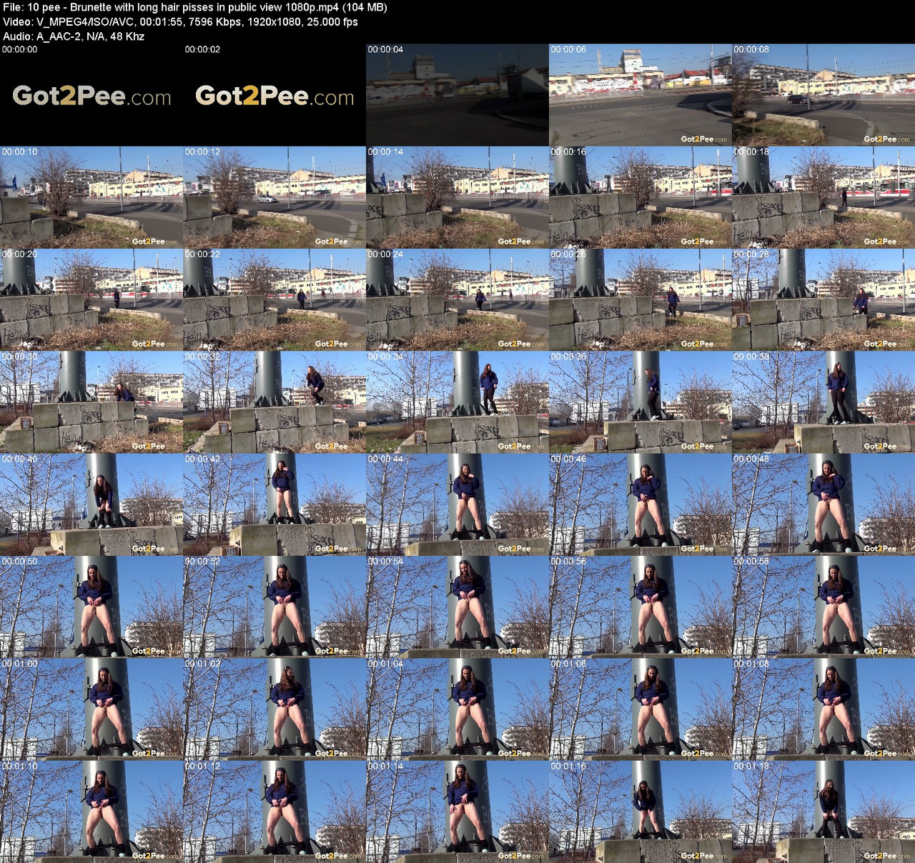10 pee Brunette with long hair pisses in public view 1080p