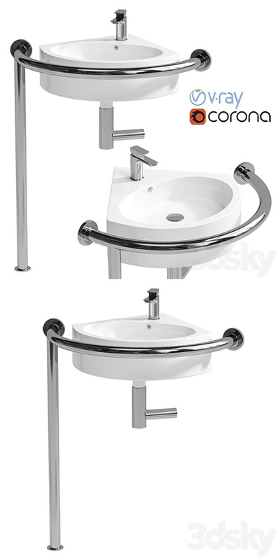 Sink DS IF35 corner 450x400x120 mm with handrail (right) and DS3 mixer Equipment for the disabled