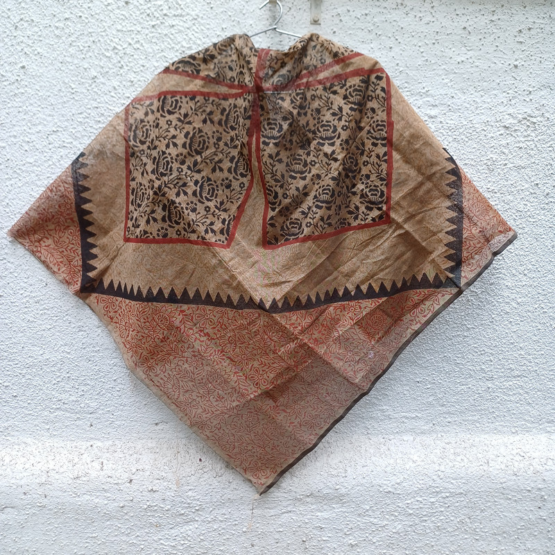 Vintage Brown Hand Block Printed Chanderi Silk Scarf
