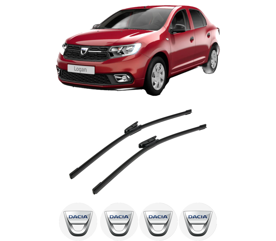 Set stergatoare auto DACIA LOGAN II din 2012-2019, pentru parbriz auto, 2 bucati, Bosch Aerotwin, din cauciuc siliconat rezistent, 4 Stickere Auto DACIA