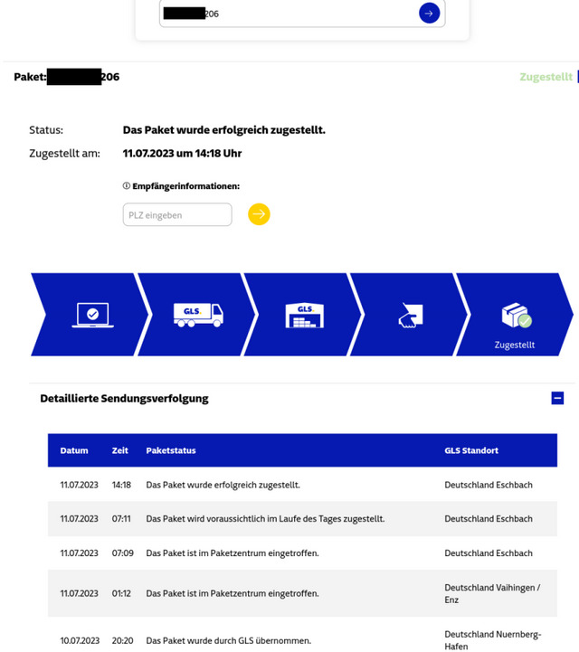 GLS Paketverfolgung; Quelle: insinuator.net