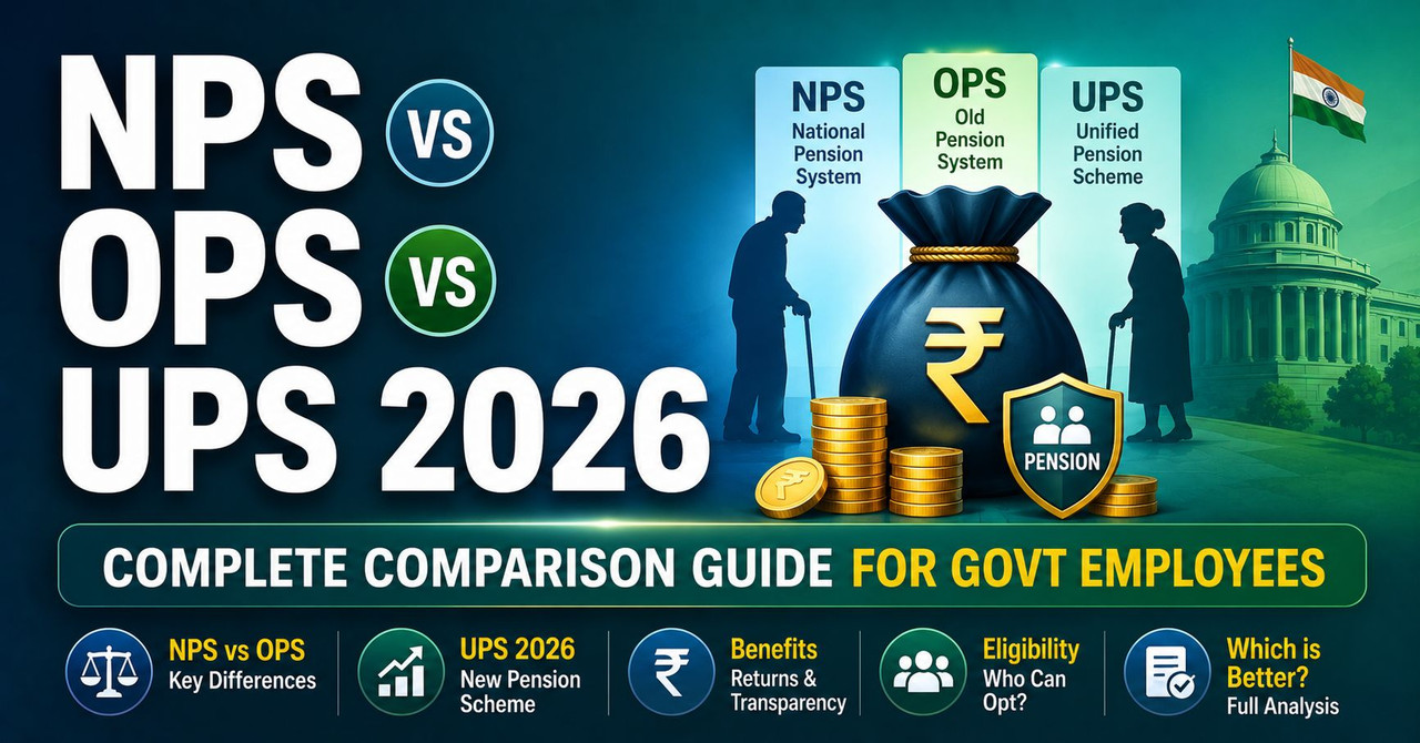 NPS vs OPS vs UPS 2026 — Complete Comparison for Government Employees & Pensioners NPS vs OPS vs UPS 2026 Complete Comparison for Central and State Government Employees Pension Schemes