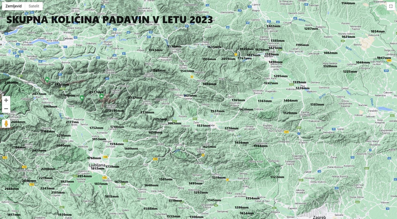 Skupna količina padavin v letu 2023(Slovenija)