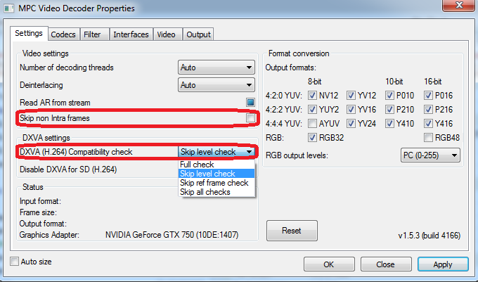 MPC-BE Video Decoder Settings